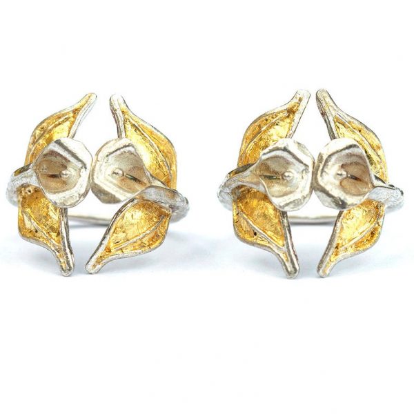 anillo hojas plata, anillo abierto plata, anillo flor grande, anillo flores oro, carlos tellechea, Anillo flores cala oro, anillo artesanal plata, joyería de autor