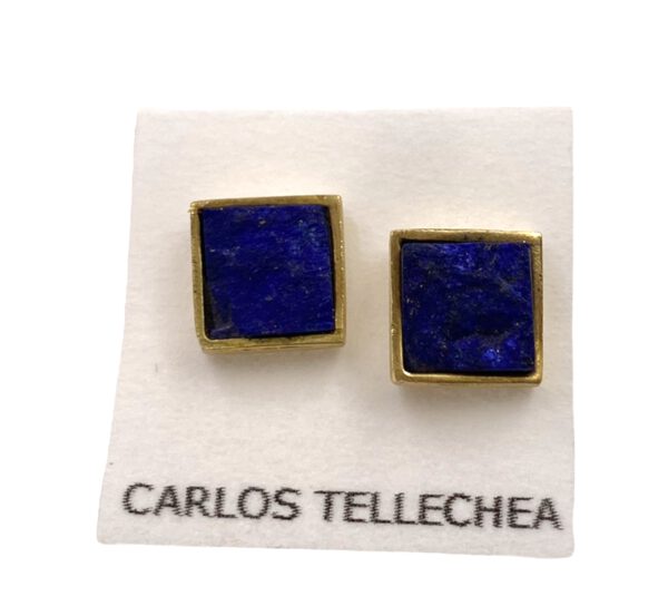 Pendientes artesanales lapislázuli, Pendientes cuadrados oro, joyería artesanal,