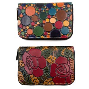 cartera con cremallera de piel hechas y pintadas a mano talabar arteartesania carlos tellechea