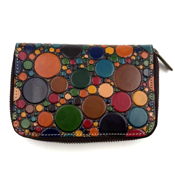 cartera con cremallera de piel hechas y pintadas a mano talabar arteartesania carlos tellechea