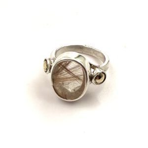 anillo cuarzo rutilado bolitas oro 18kt