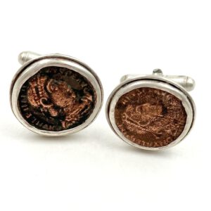 Silver cufflinks with two Roman coins