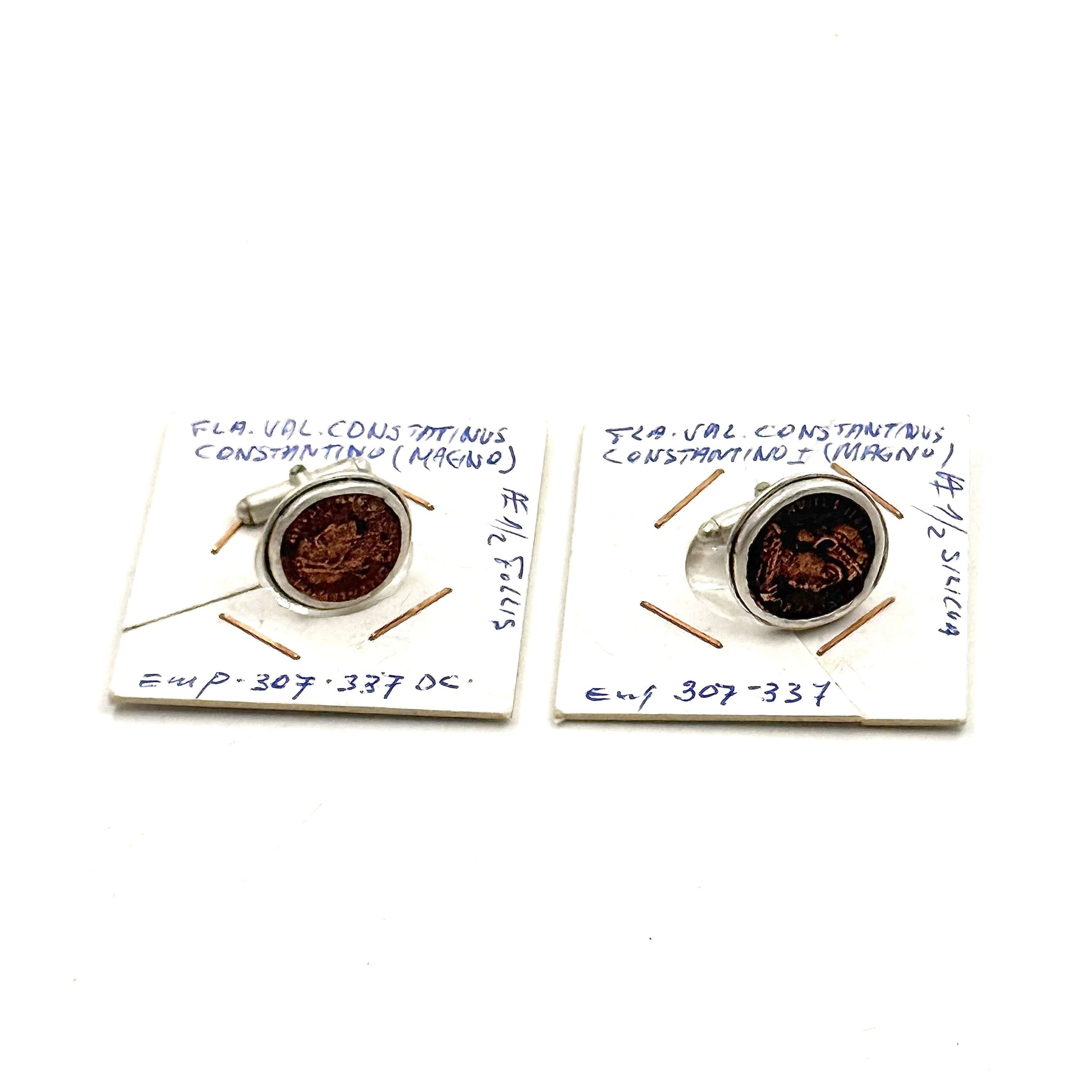 Silver cufflinks with two Roman coins - Image 9