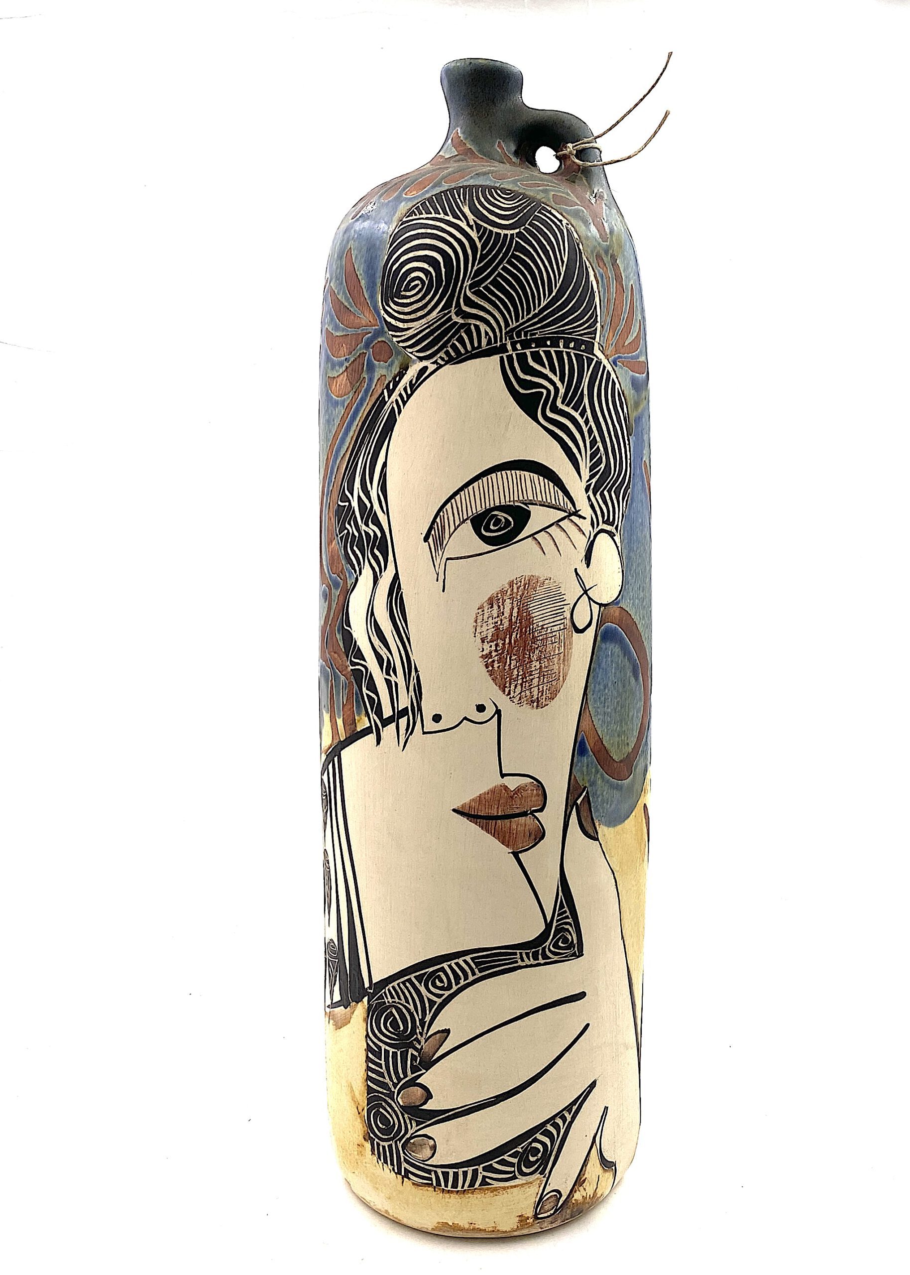 botella ceramica pintada a mano hecha en malaga arteartesania carlos tellechea