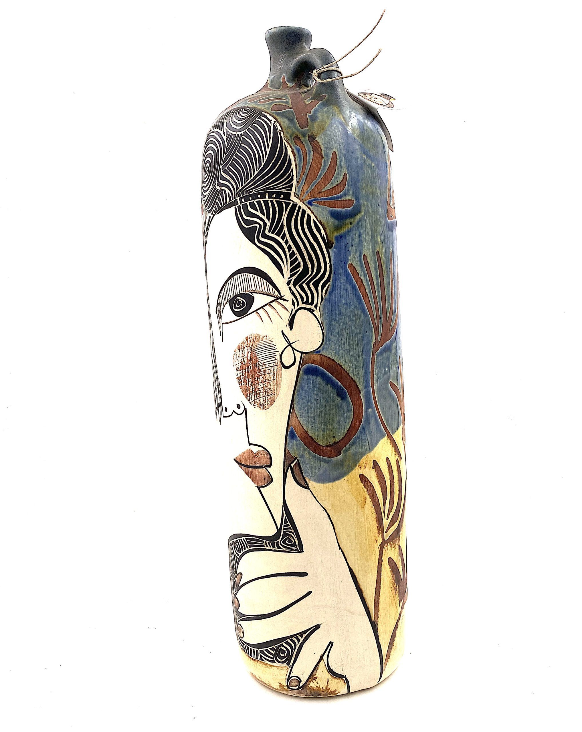 botella ceramica pintada a mano hecha en malaga arteartesania carlos tellechea