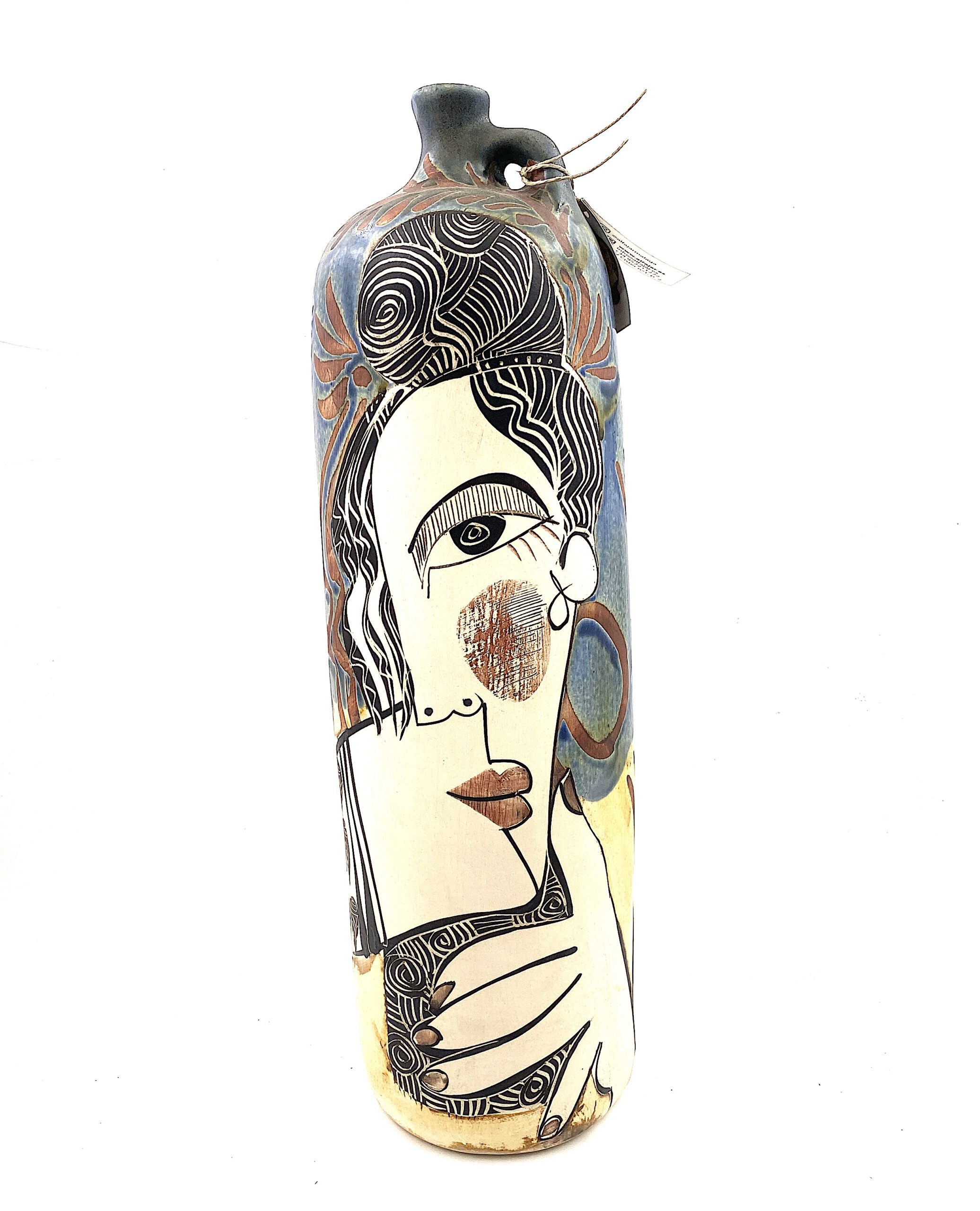 botella ceramica pintada a mano hecha en malaga arteartesania carlos tellechea